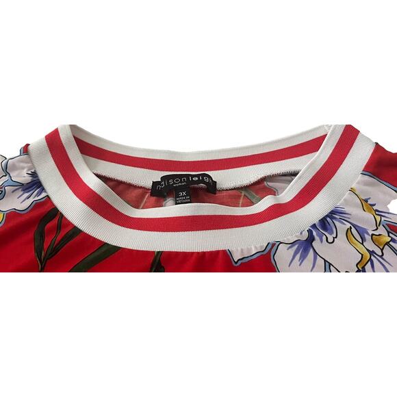 MADISON LEIGH BELOW KNEE/MIDI TUNIC DRESS, WOMENS, 3X, RED - BLUE YELLOW FLORAL - Picture 2 of 10